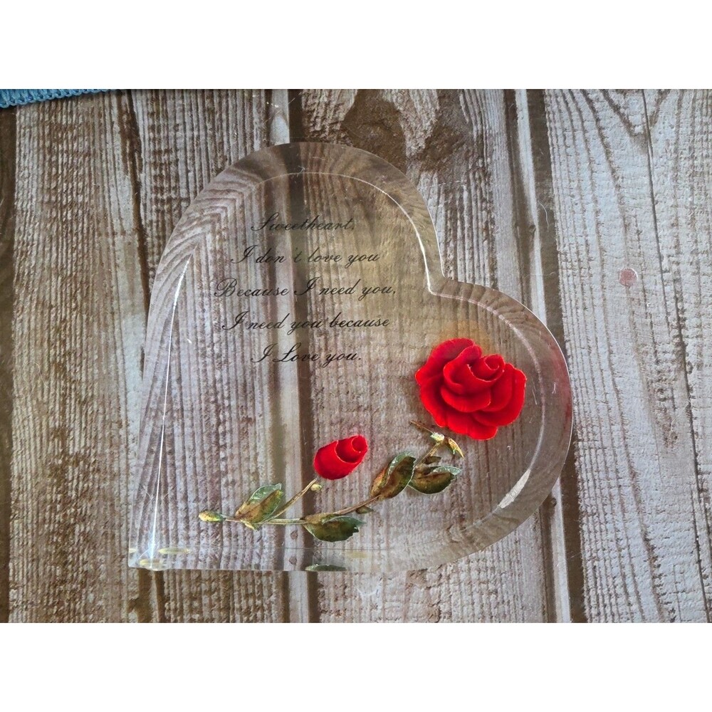 Vintage Clear Heart With Rose And Sentimental Saying For Significant Other